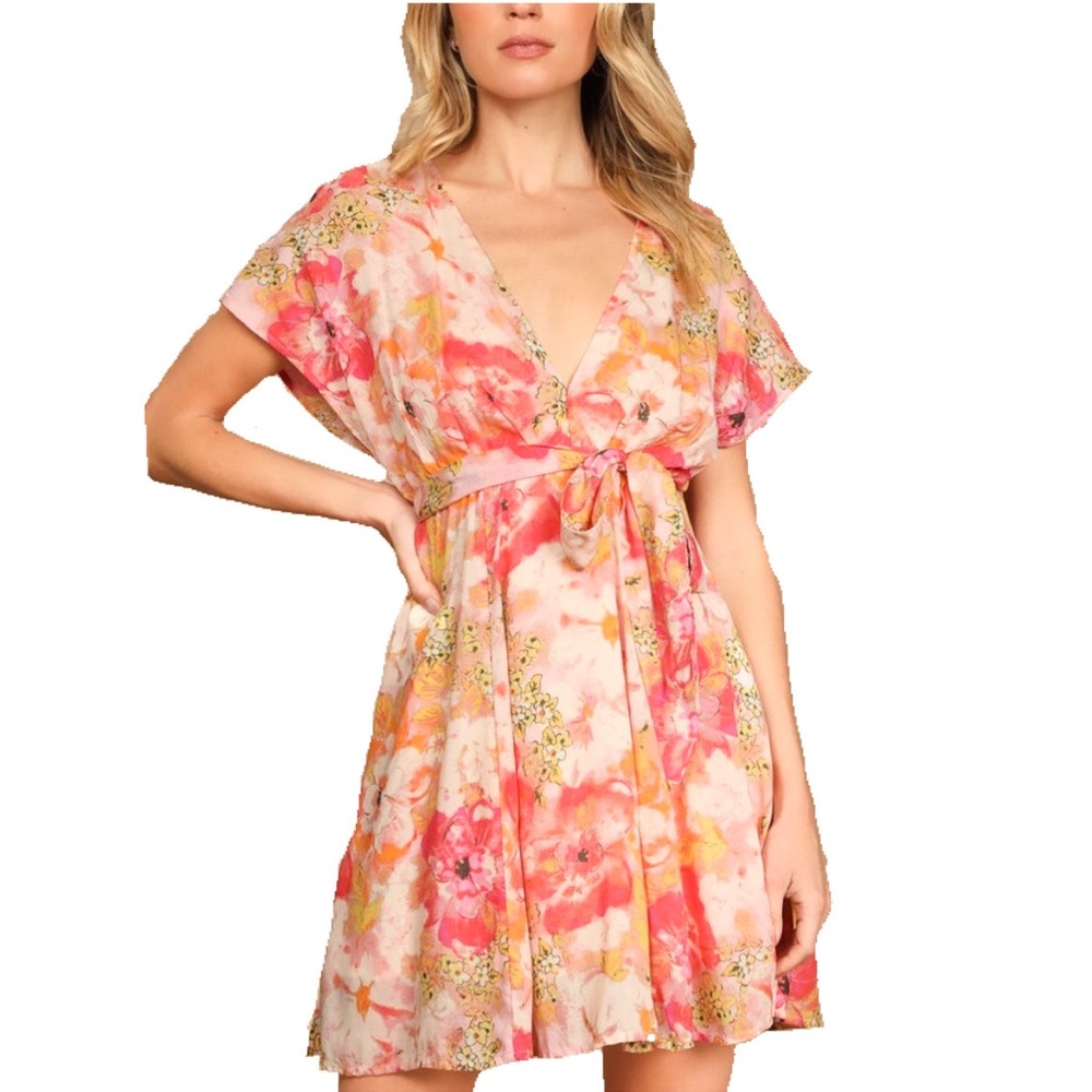 NWT Free People Women's Freddy Tie Mini Dress in Fruit Punch - size L